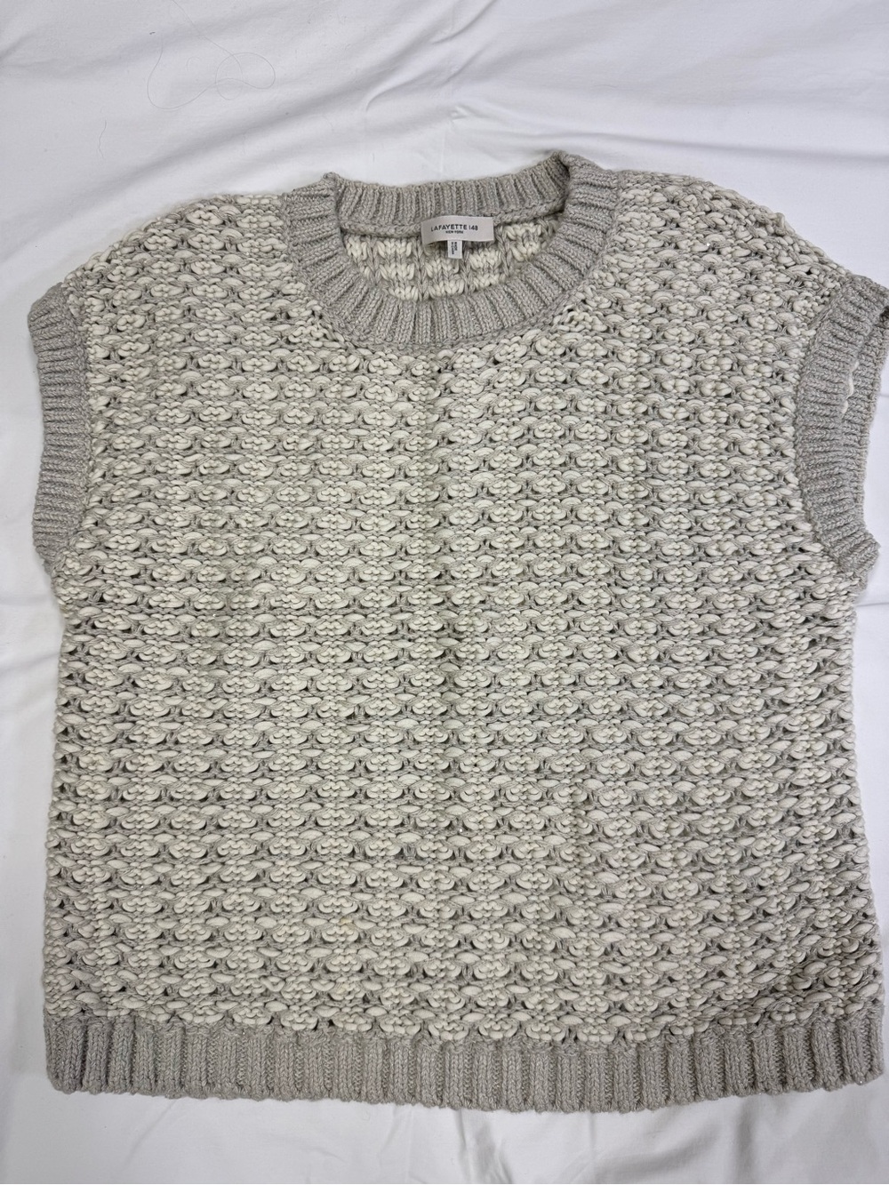 Lafayette 148 New York Cream and Light Gray Metallic Knit Sweater Vest